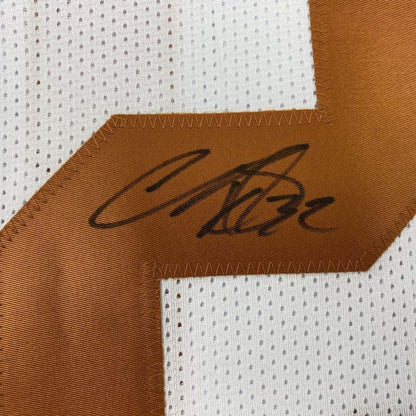 Framed Autographed/Signed Cedric Benson 35x39 Texas White College Football Jersey JSA COA