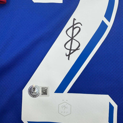 Framed Autographed/Signed Bradley Barcola 35x39 France French National Team Blue Soccer Jersey Beckett BAS COA