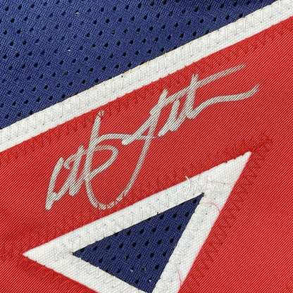 Framed Autographed/Signed Christian Laettner 35x39 Team USA United States Blue Basketball Jersey JSA COA
