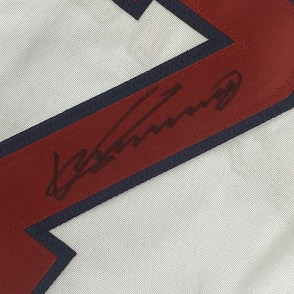 Framed Autographed/Signed Vladimir Vlad Guerrero 35x39 Los Angeles LA Anaheim White Baseball Jersey JSA COA
