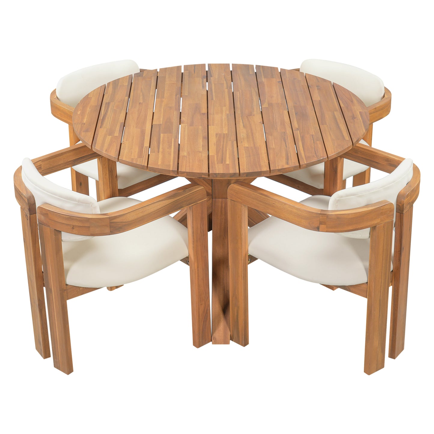5-Piece Outdoor Acacia Wood Round Dining Set
