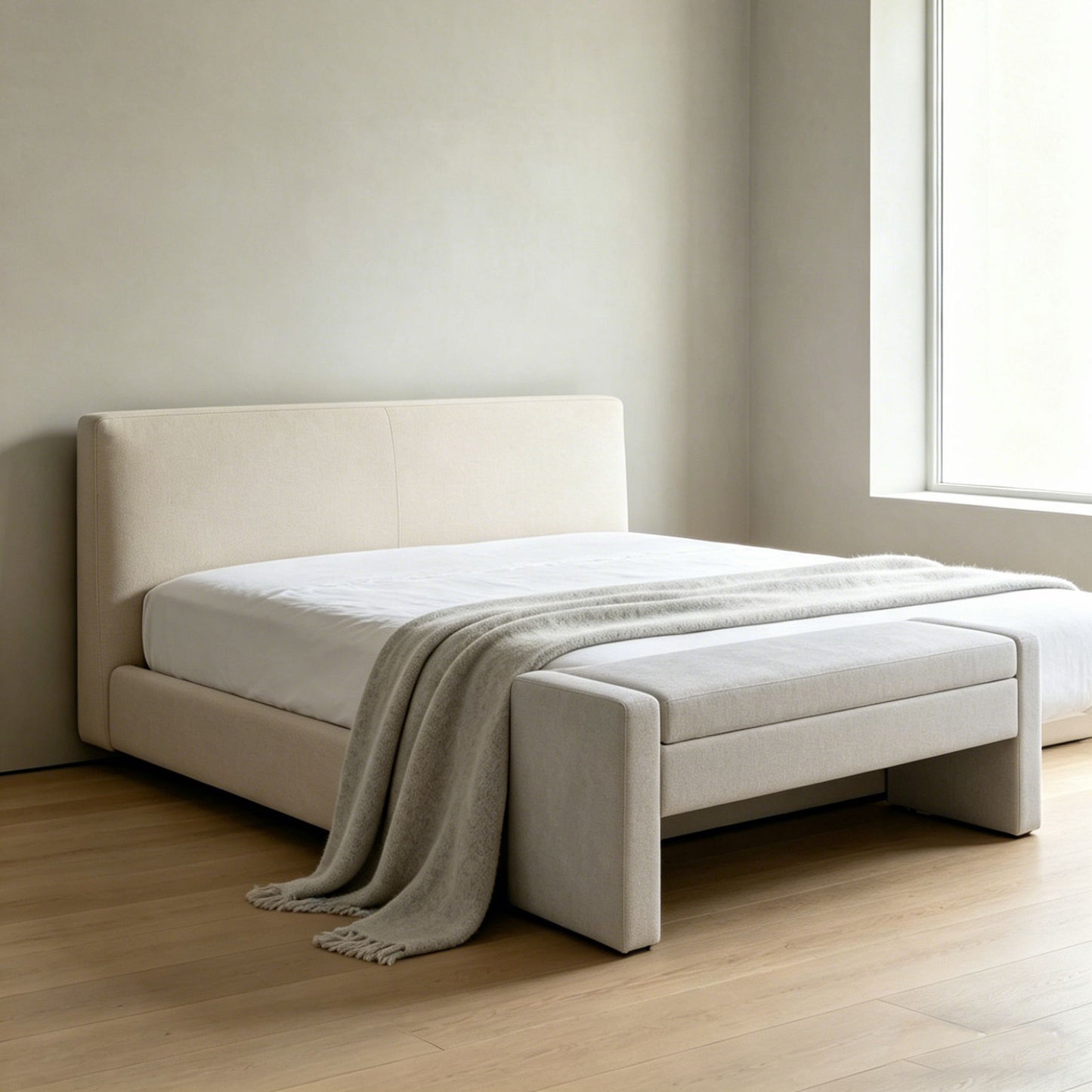 Upholstered Storage Bench With Tufted Seat, Ottoman For Living Room - White