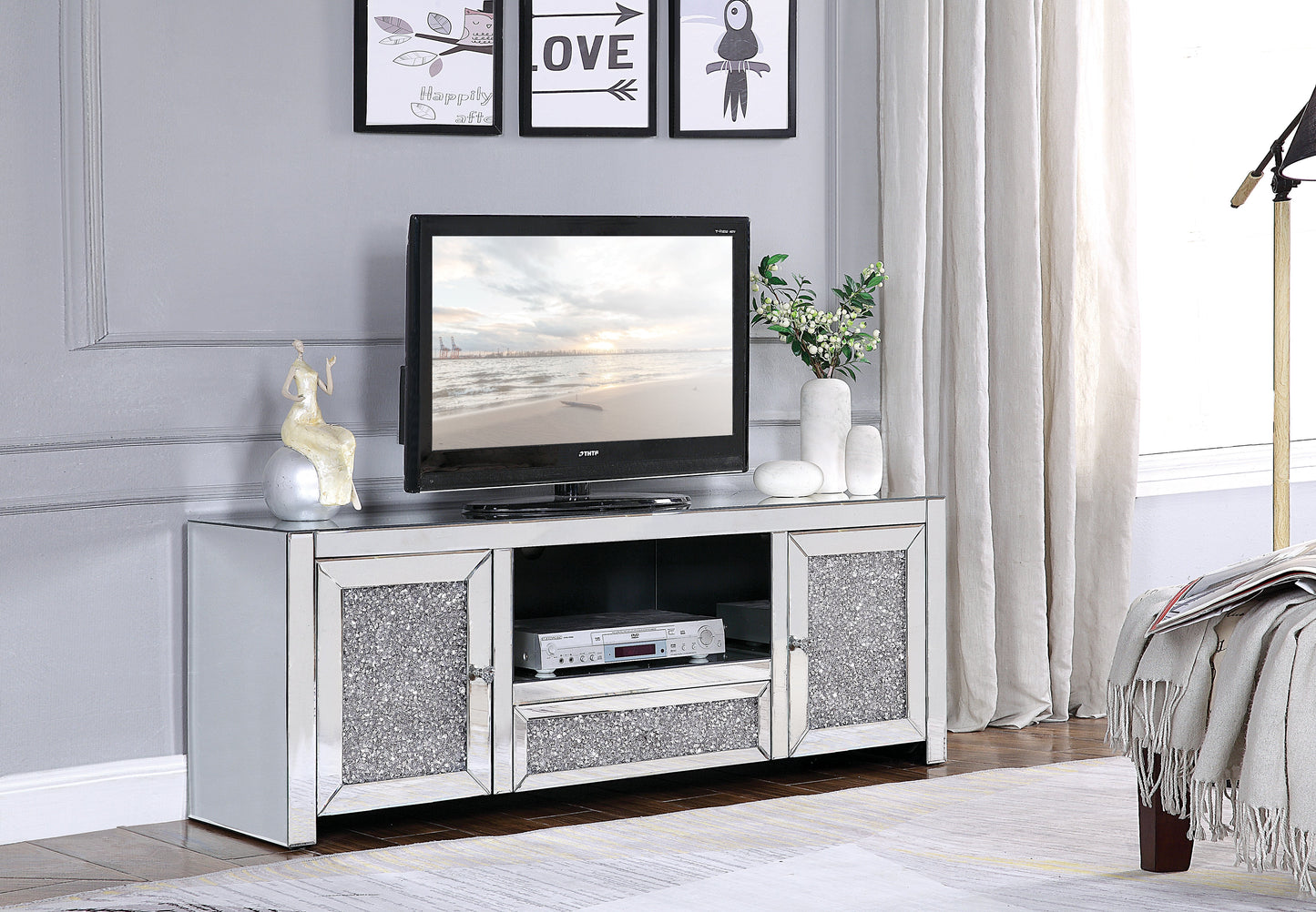 Noralie Mirrored & Faux Diamonds TV Stand (Assembled)