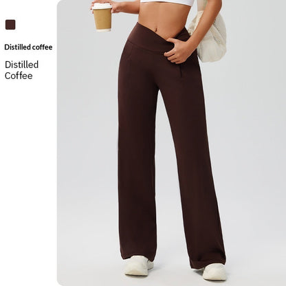 Tummy-control Bare-feel High-waist Yoga Pants Outdoor Straight-leg Trousers