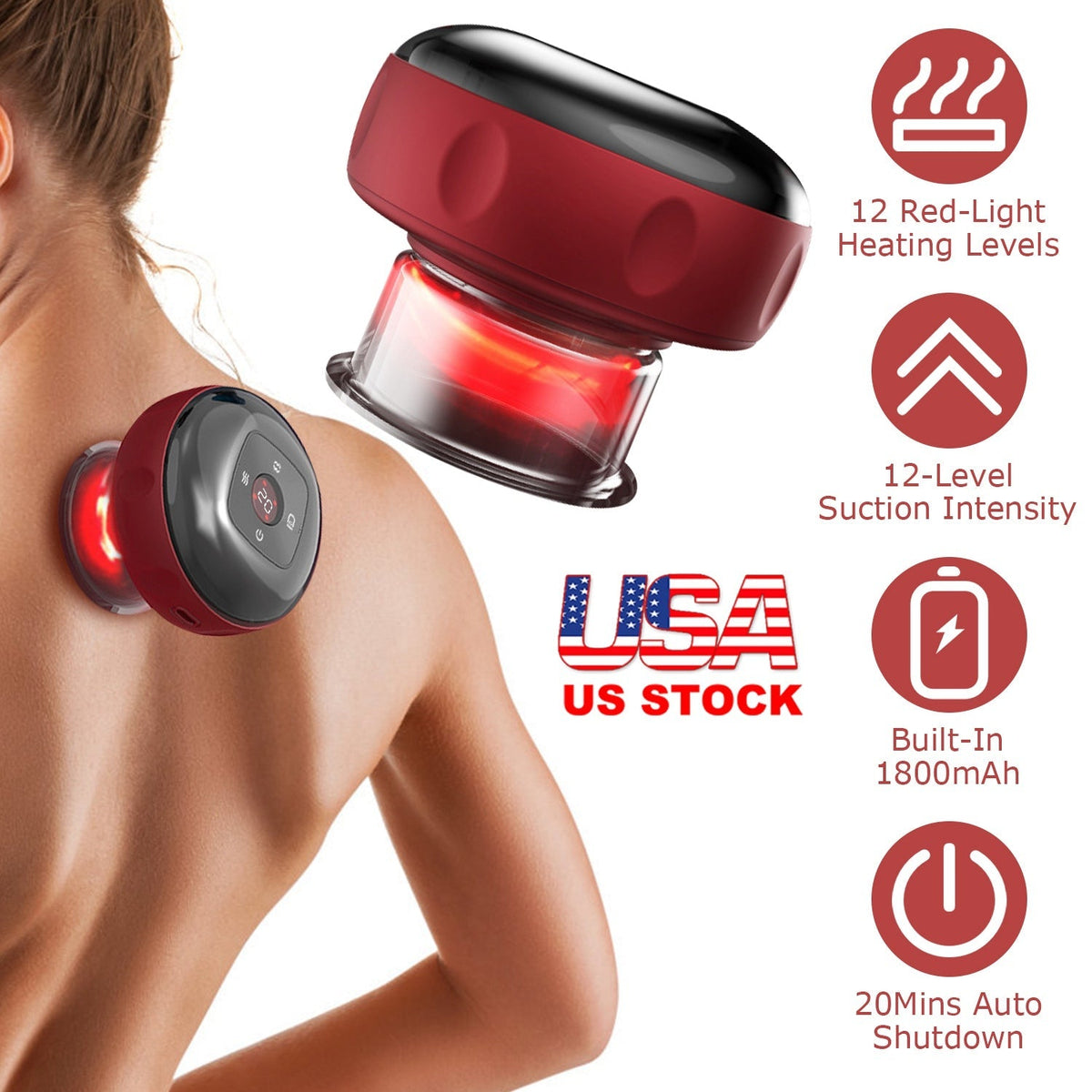 Electric Cupping Therapy Massager Electric Back Scraping Machine Vacuum Therapy CuppingÊTherapy Device with 12 Levels Temperature and Suction
