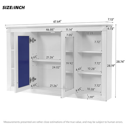 Wall-Mounted Mirror Cabinet With Adjustable Shelf and Open Shelves
