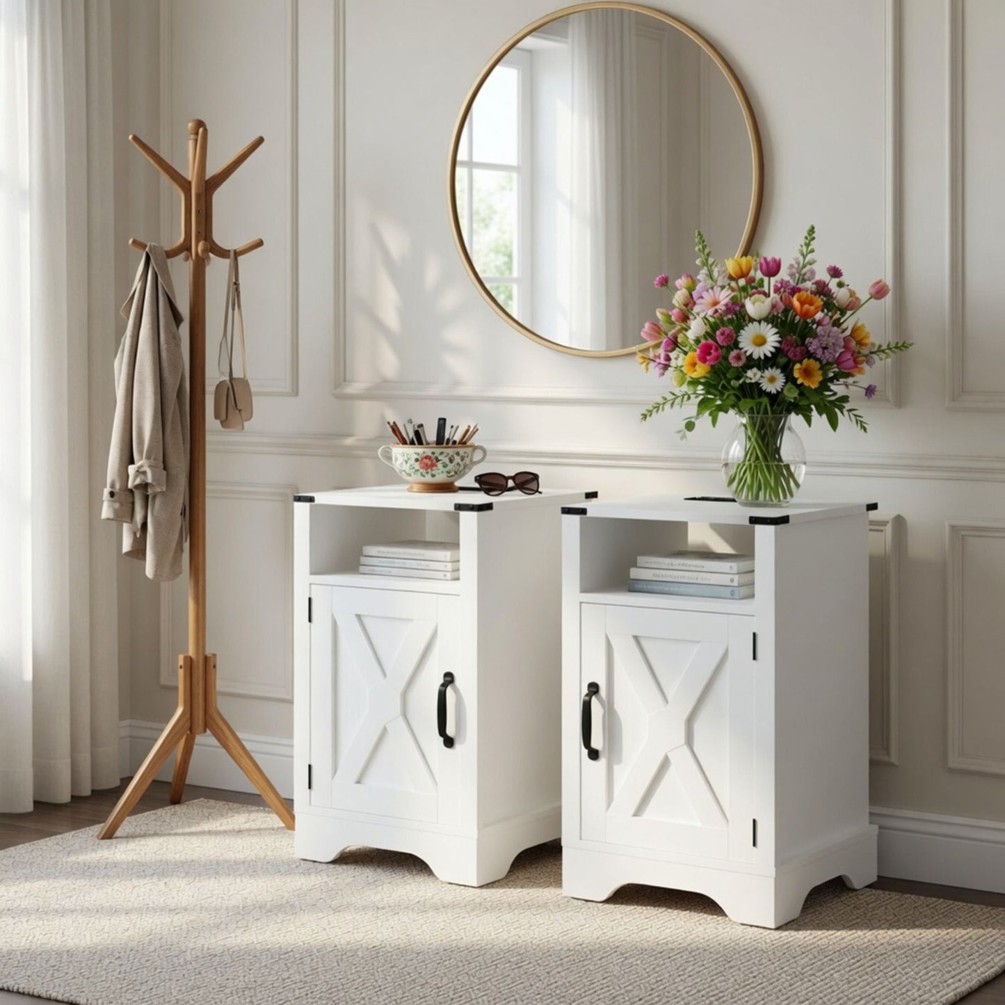 Farmhouse Nightstand, Charging Station & Storage