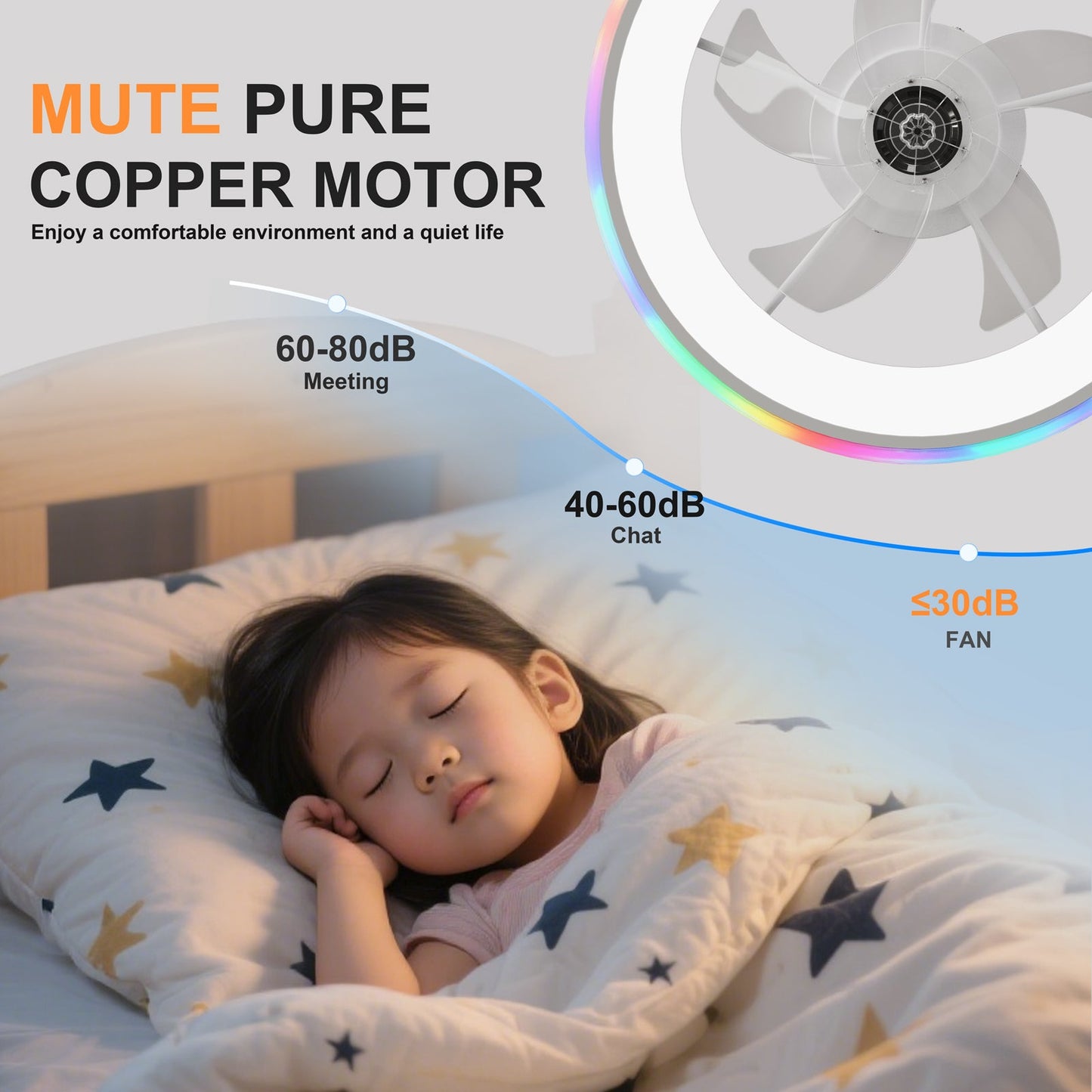 23.6" Modern RGB Ceiling Fan with Lights