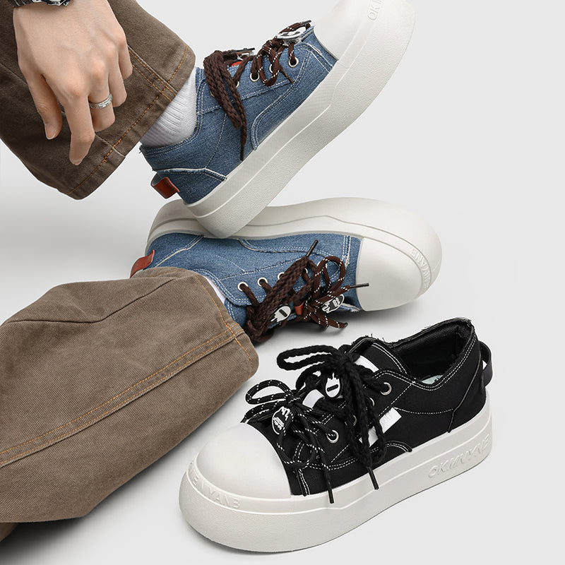 2026 New Spring Couple Canvas Skate Shoes, Toe-cap Height-increasing Casual Sneakers For Students & Men