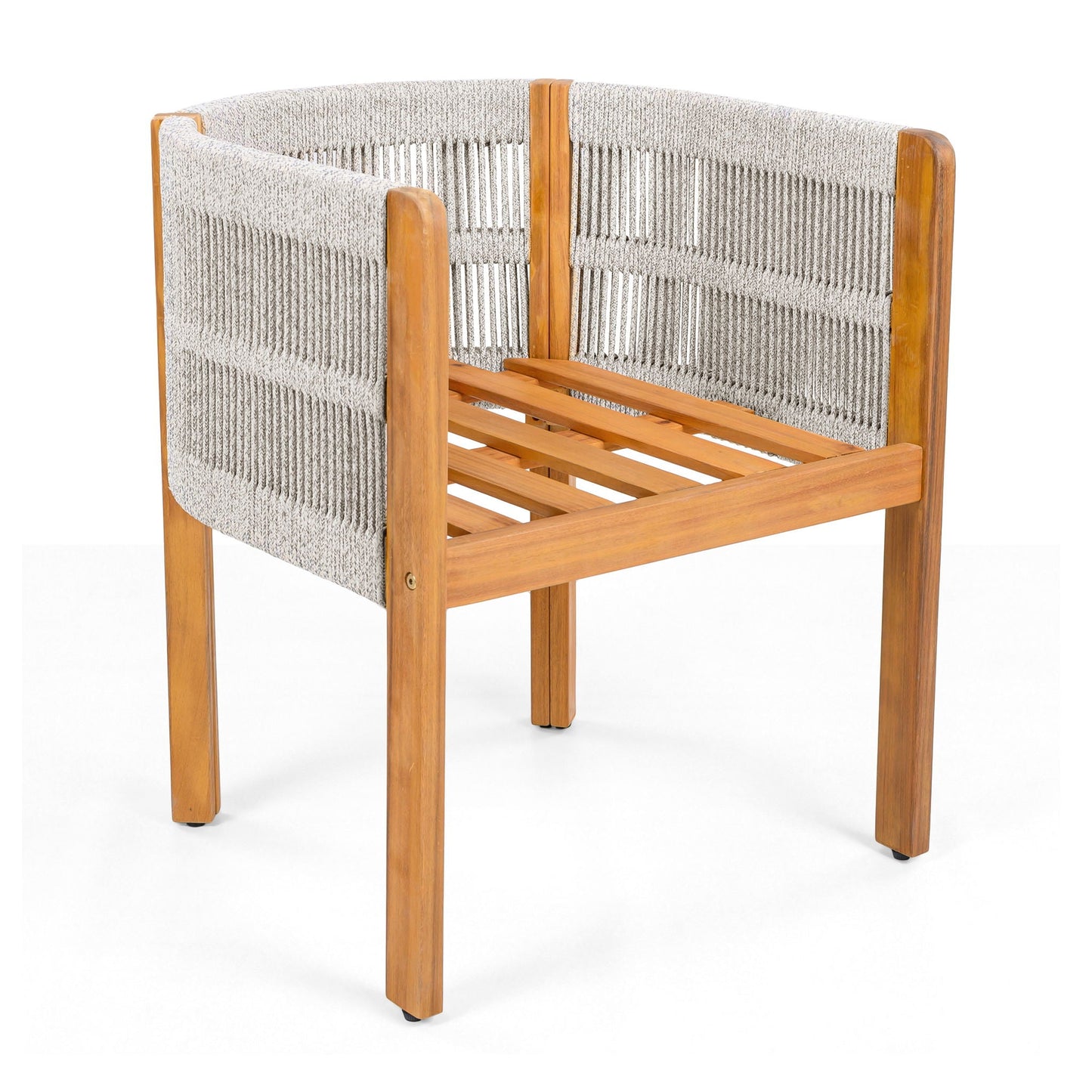 7 Piece Outdoor Dining Set With Table And 6 Chairs - Beige / Teak / White