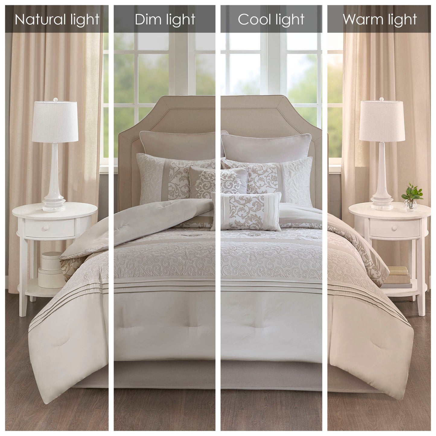 Embroidered 8 Piece Comforter Set Neutral Queen