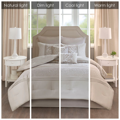 Embroidered 8 Piece Comforter Set Neutral Queen