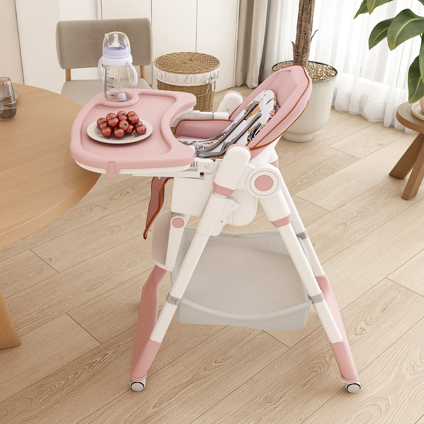Adjustable Baby High Chair 0-6 Years – Portable Infant Feeding Seat (Pink)