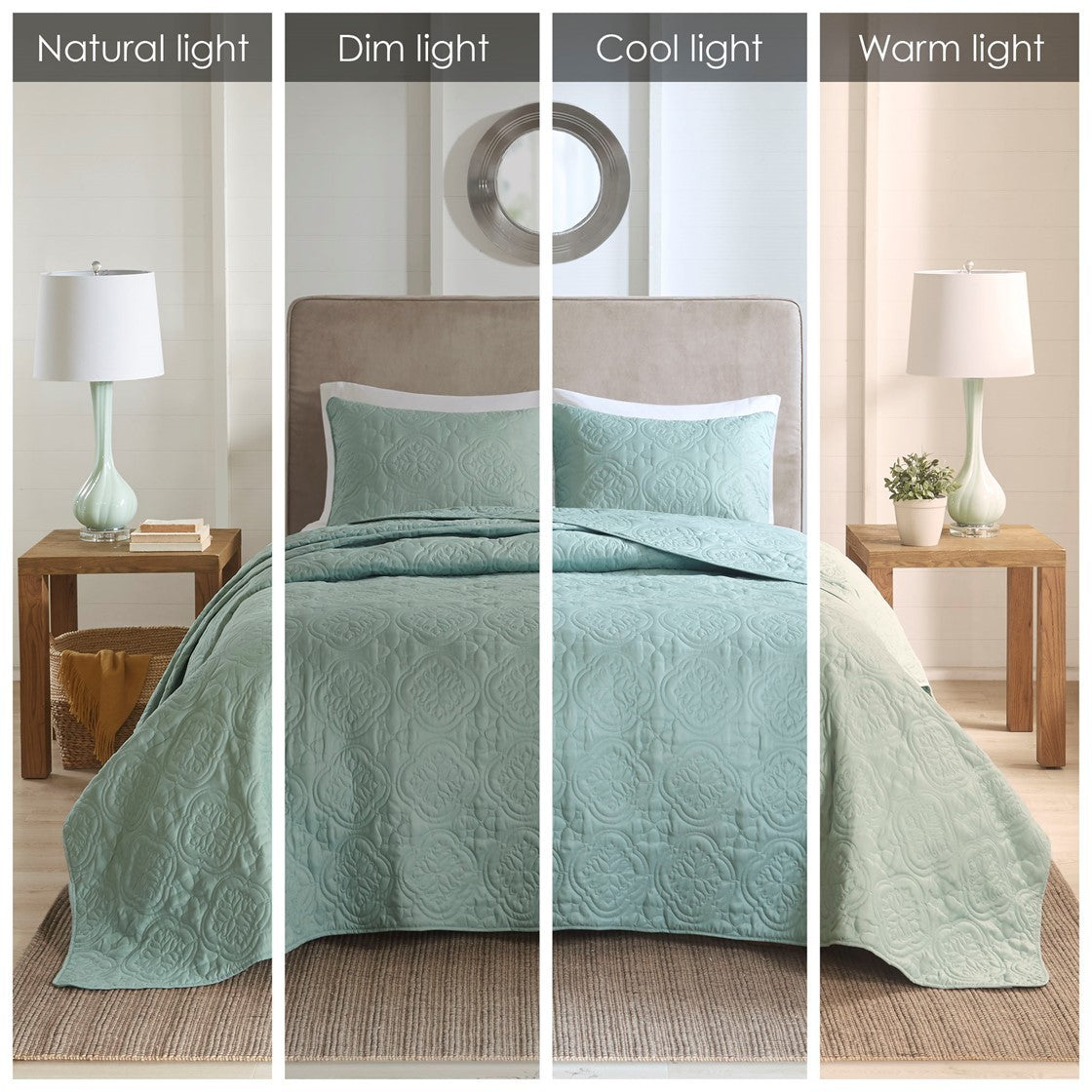 3 Piece Reversible Bedspread Set Seafoam King/Cal King