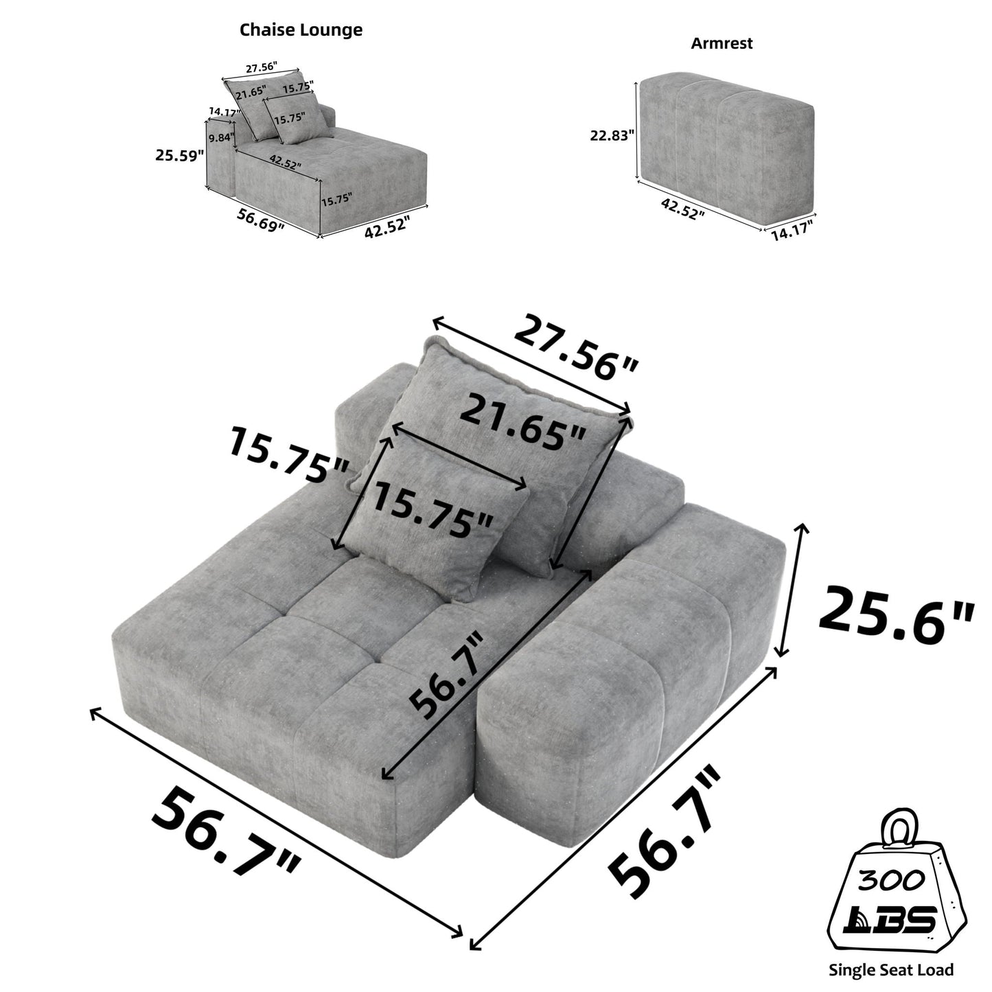 Modern Oversized Modular Sectional Sofa with Sparkling Chenille Fabric