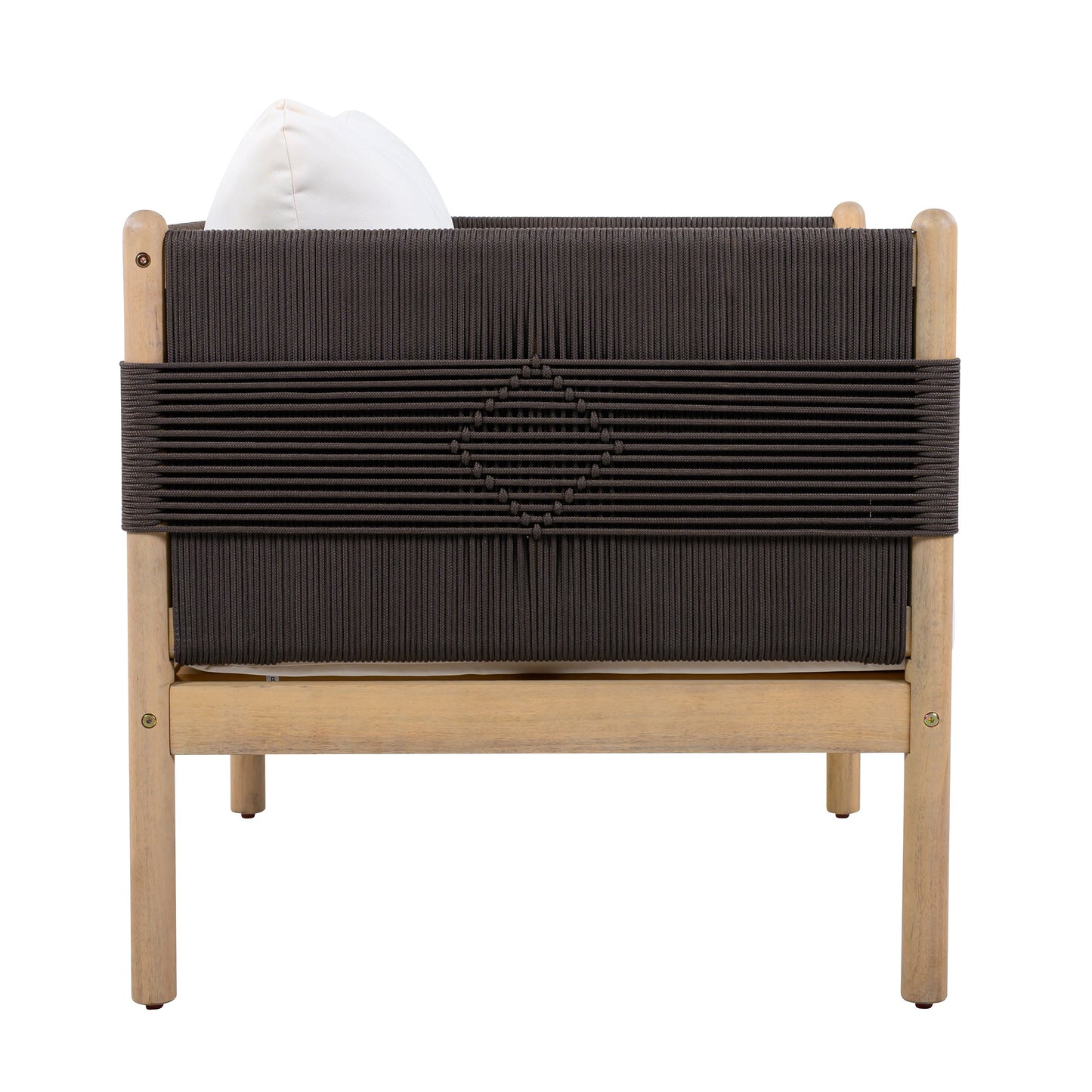 Outdoor Acacia Club Chairs (Set of 2) with Diamond-Pattern Black Rope, Light Teak Finish