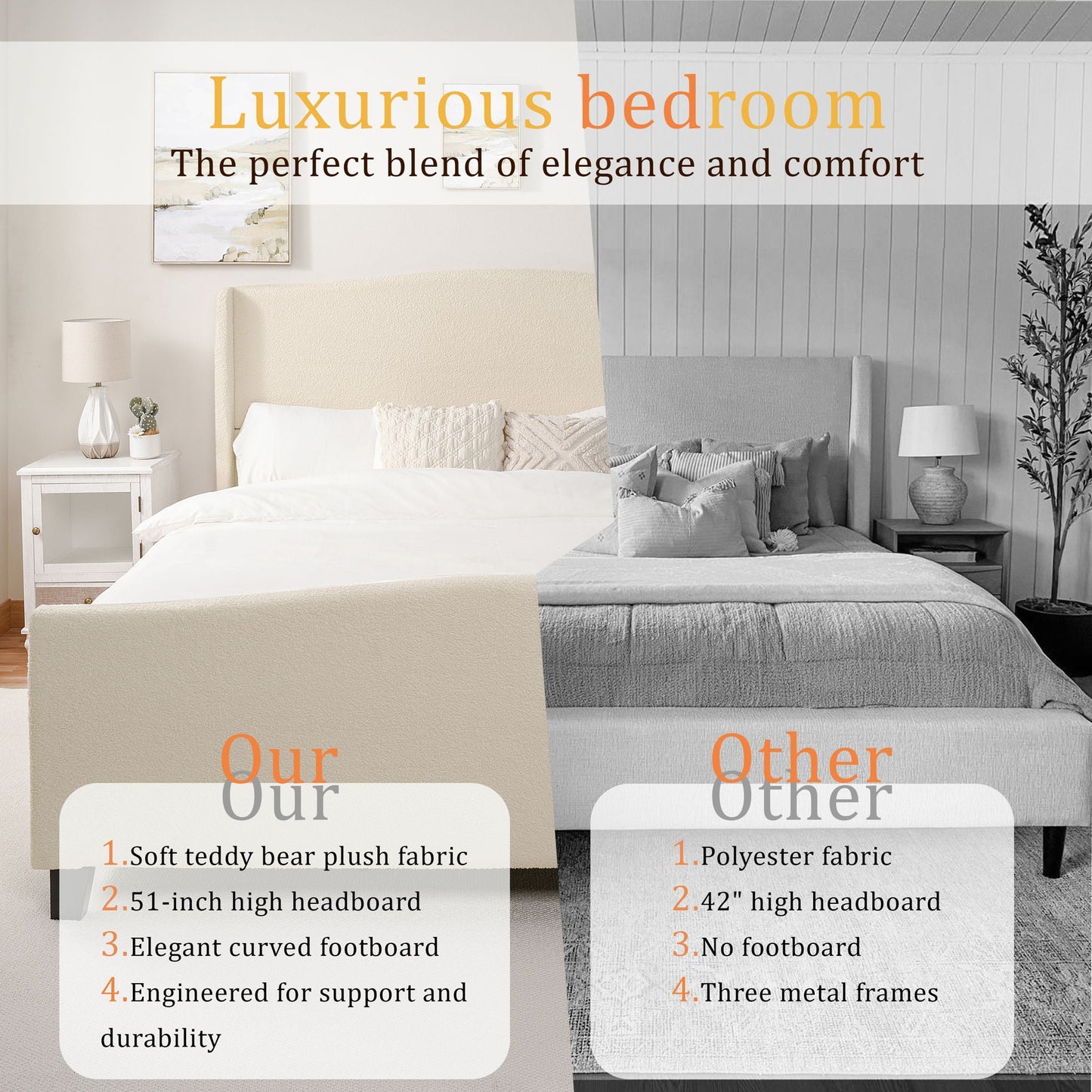 Platform Bed Frame With Tall Headboard And High Footboard