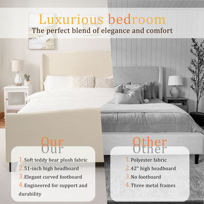 Platform Bed Frame With Tall Headboard And High Footboard