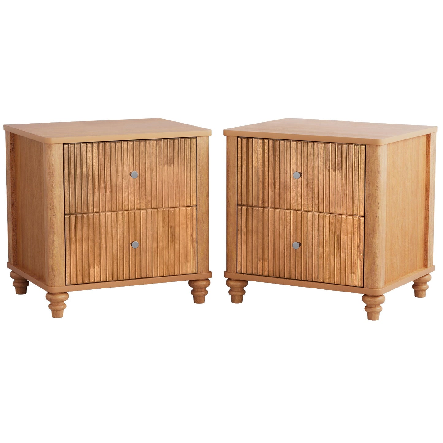 Modern Fluted Nightstand With 3 Drawers