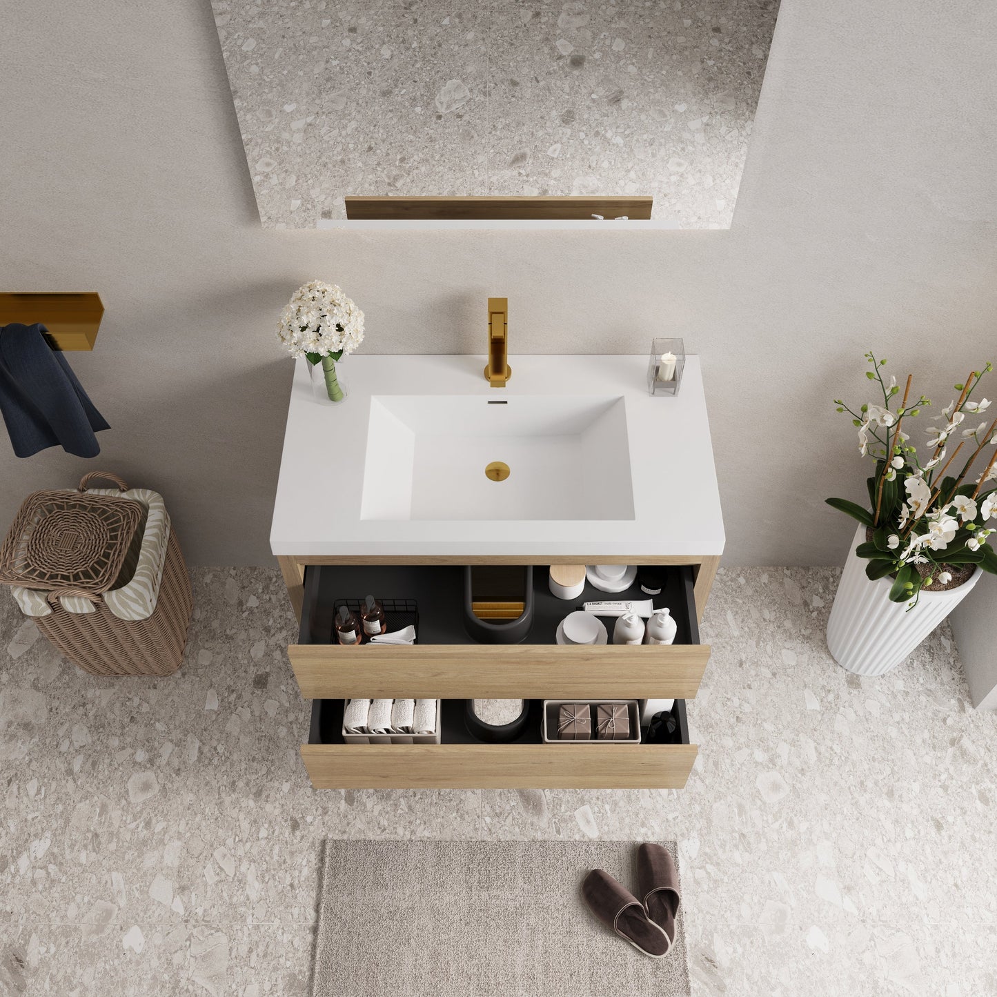 36" Wall-Mounted Bathroom Vanity with Sink