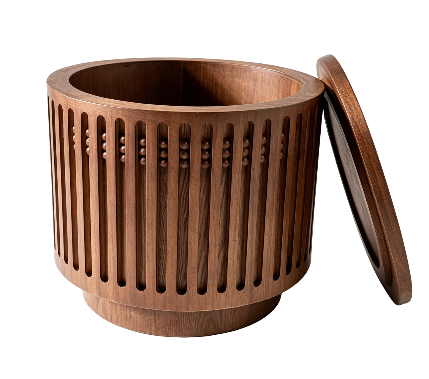 18.9" Round Wooden Side Table with Cylinder Lattice Design