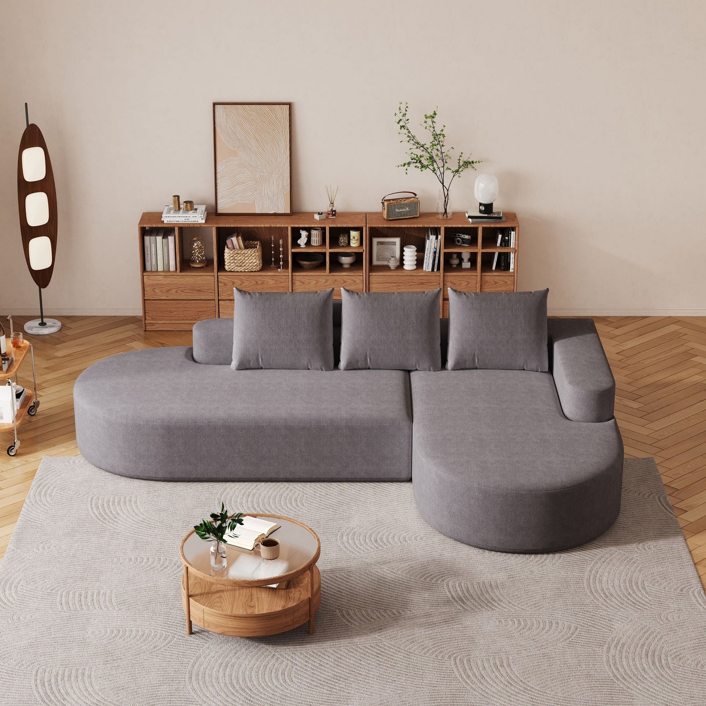 Modern Curved Sofa, L-Shaped Modular Sectional Set With 3 Pillows