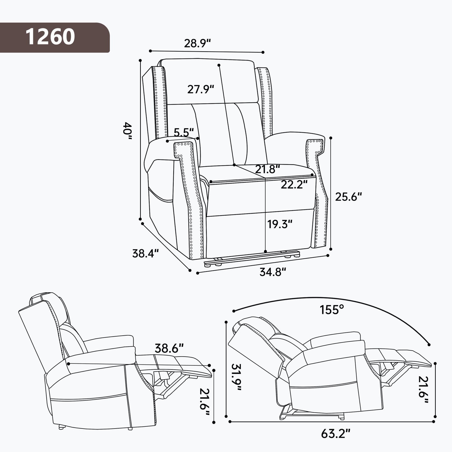 Manual Recliner Chair  With Heavy Duty Motion Mechanism, 8 Vibrating Nodes And 3 Massage Modes For Living Room