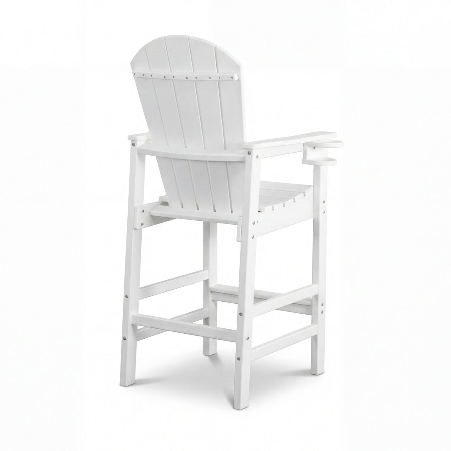 Outdoor Bar Height Adirondack Patio Chair With Cup Holder And Armrests All Weather UV Resistant - White
