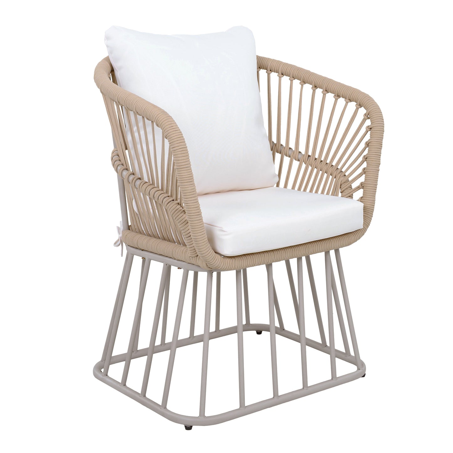 Outdoor 7-Piece Dining Set - Rectangular Teak Wood Table + 6 Wicker Chairs with Cushions