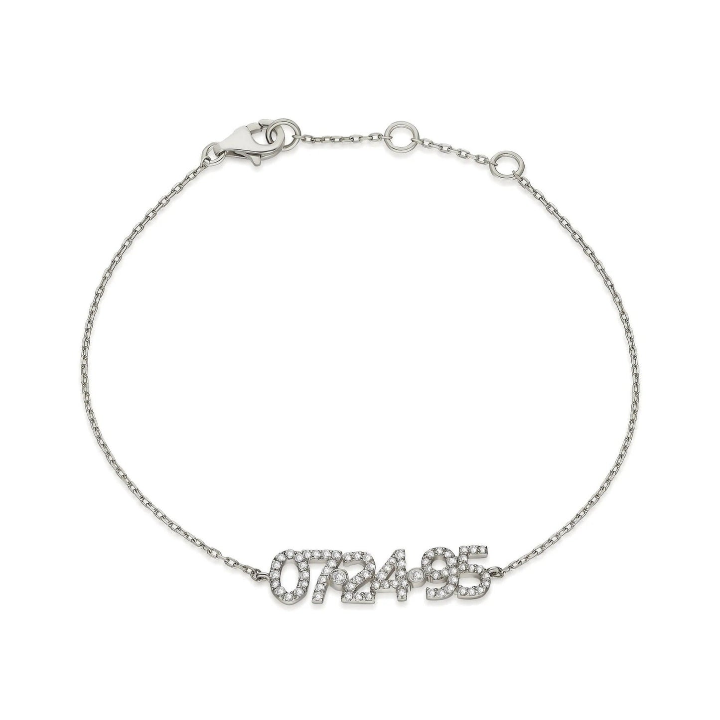 Gold Personalized 925 Sterling Silver Full Pave Diamond Year Bracelet | Custom DIY Number Digital Date Charm Bracelet for Women, Jewelry Gift for Her