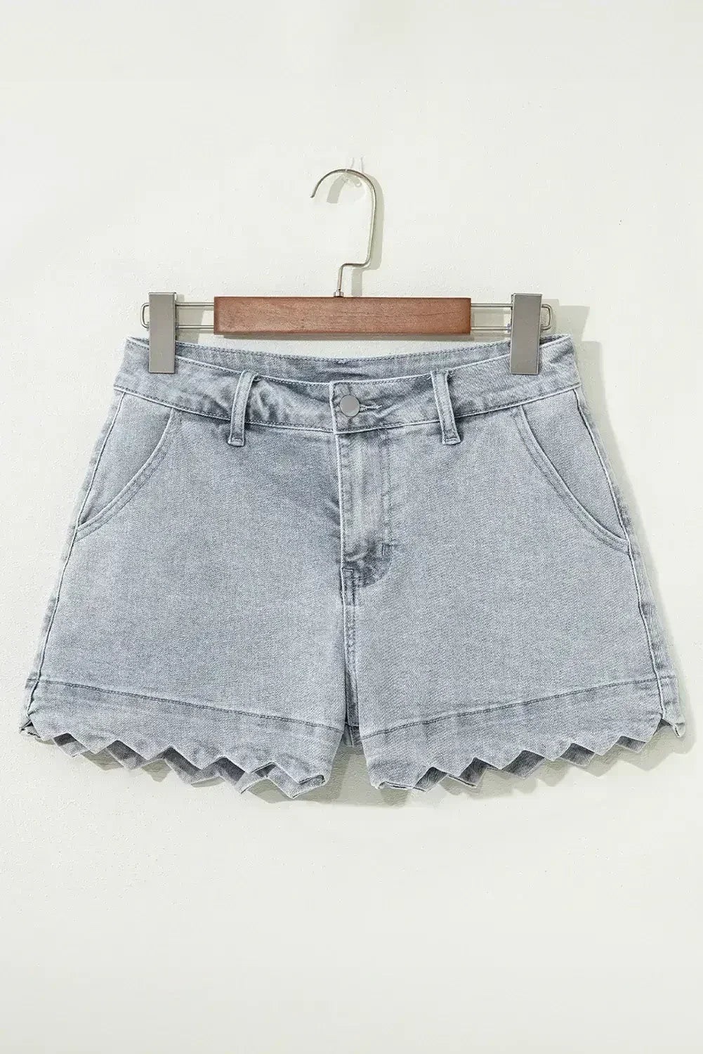 Sail Blue Scalloped Hemline Light Wash Denim Shorts