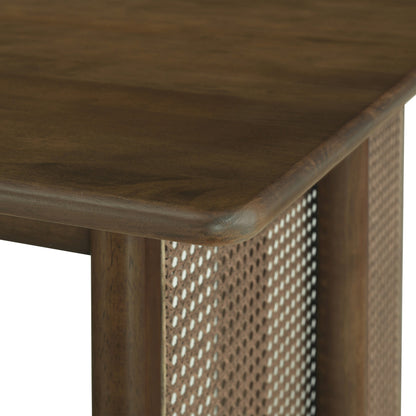 Walnut-Colored Rubber Wood Dining Set with Plastic Rattan