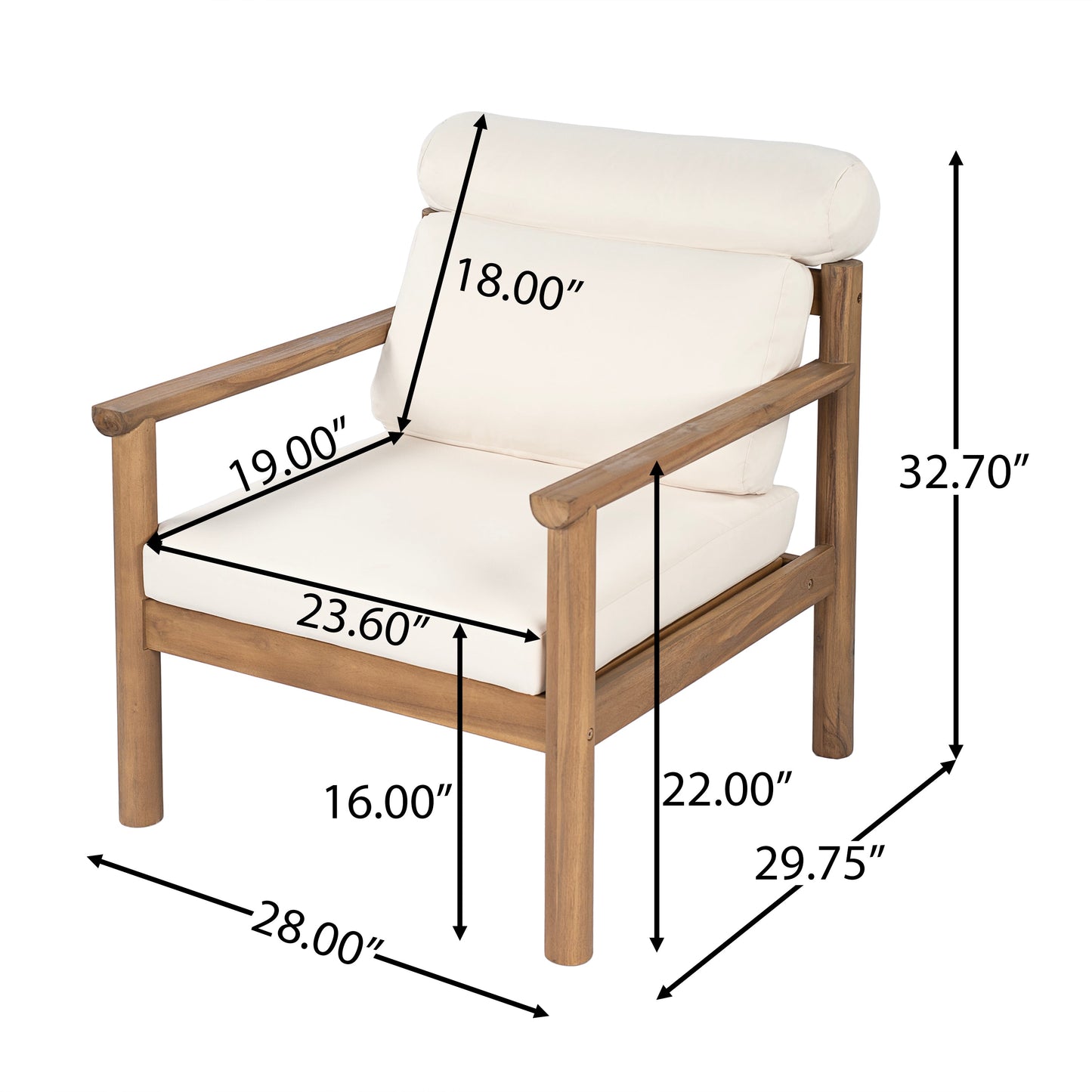 28" Mid-Century Modern Acacia Wood Outdoor Patio Chair