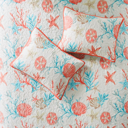 6 Piece Cotton Sateen Quilt Set with Throw Pillows Coral Full/Queen