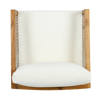 Outdoor Club Chair (Set of 1) - Acacia Wood Frame with Rope Back
