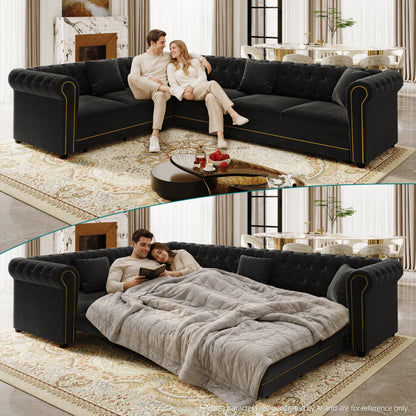 115.3" L-Shaped Sofa Couch with Pull-Out Bed