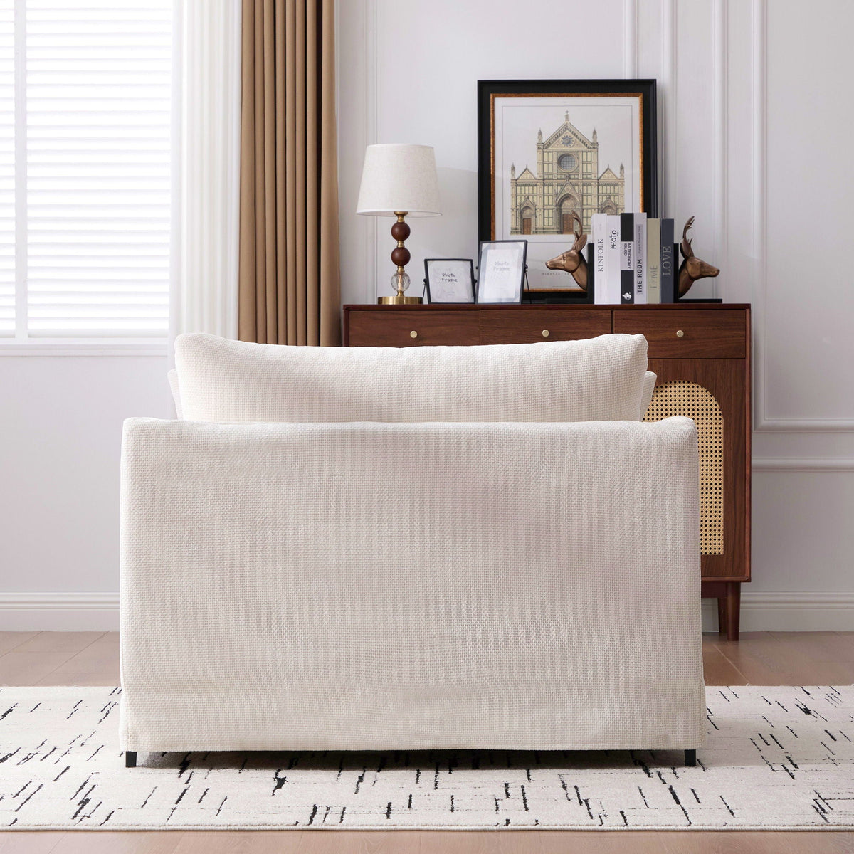 Farmhouse Accent Chair With 2 Bolster Pillows