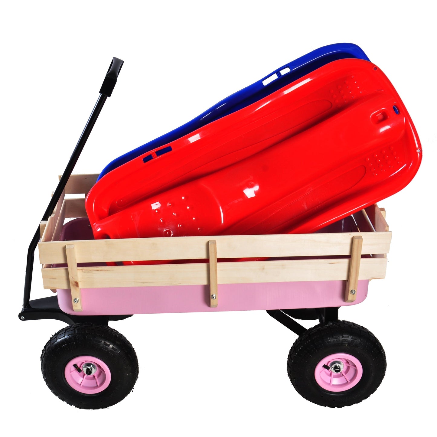 Outdoor All Terrain Garden Wagon with Wooden Railings and Pneumatic Tires