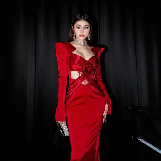 European And American Christmas Autumn And Winter Clothing Strong Evening Wear Bandage One-piece Dress