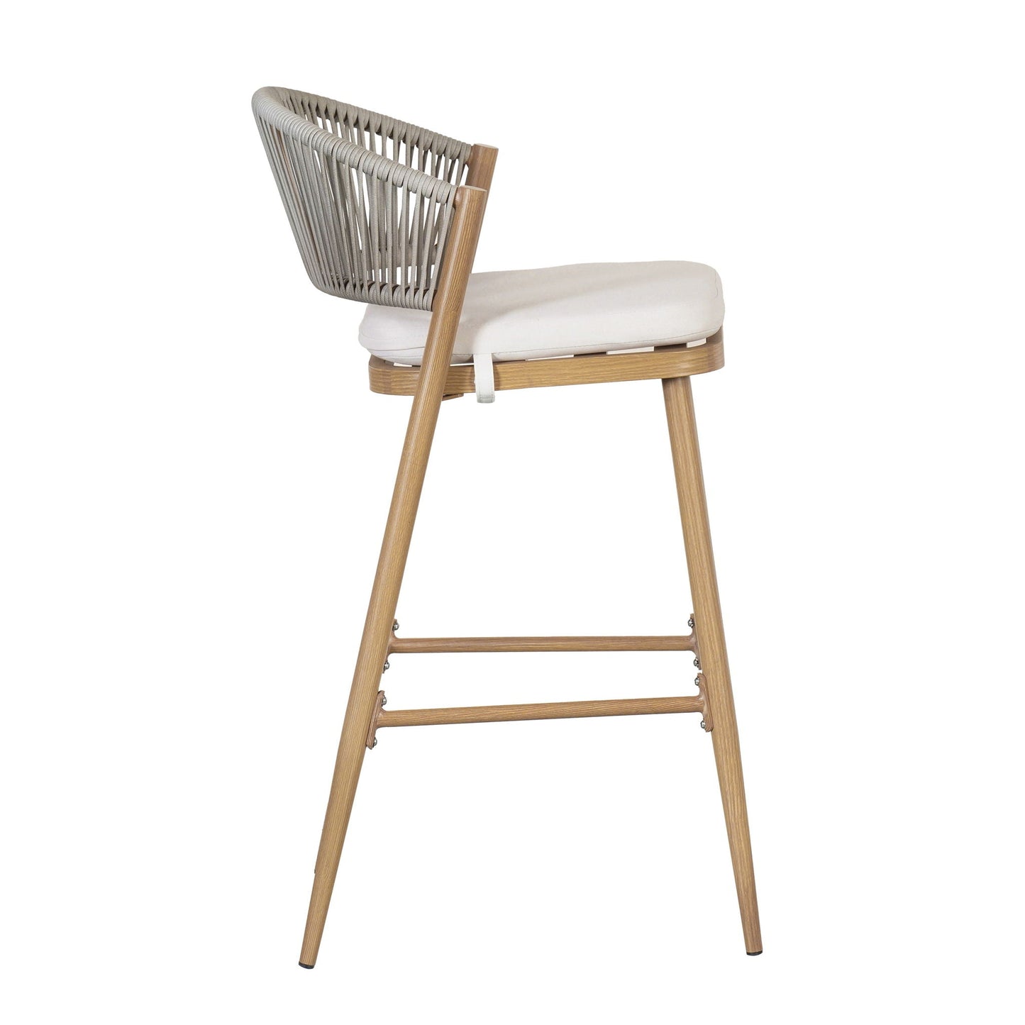 Outdoor Bar Height Metal Frame Counter Stools with Scallop-Shaped Backrest & Water-Resistant Cushions