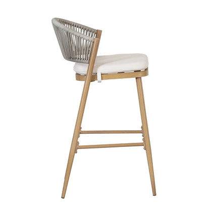 Outdoor Bar Height Metal Frame Counter Stools with Scallop-Shaped Backrest & Water-Resistant Cushions