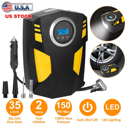 Portable Car Tire Inflator DC 12V Digital Car Air Pump Compressor Electric Air Pump w/LED Light 150PSI