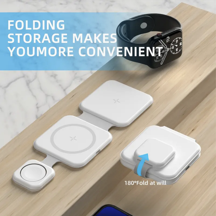 3-in-1 Magnetic Foldable Wireless Charging Station for Multi-Device Phones and Gadgets