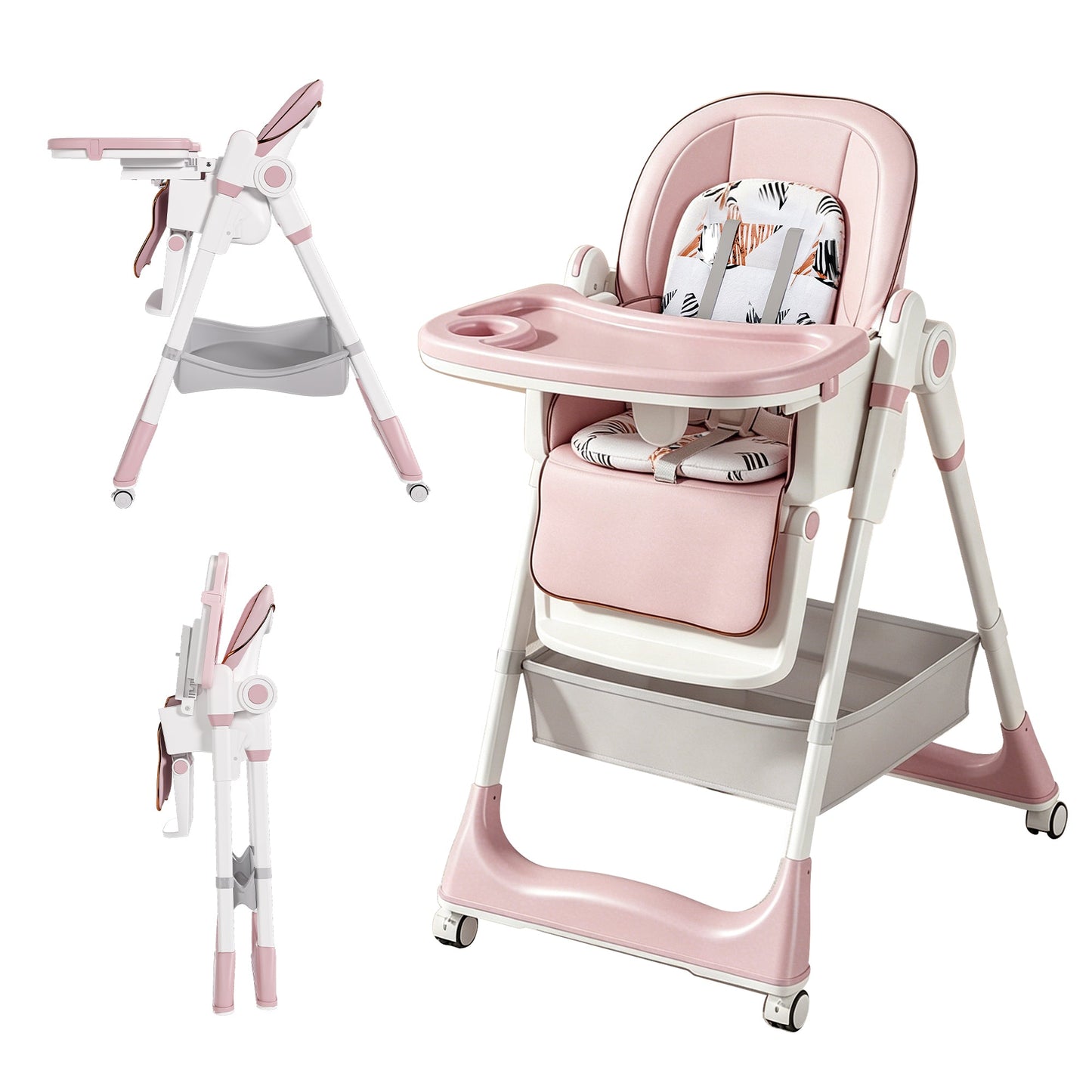 Adjustable Baby High Chair 0-6 Years – Portable Infant Feeding Seat (Pink)