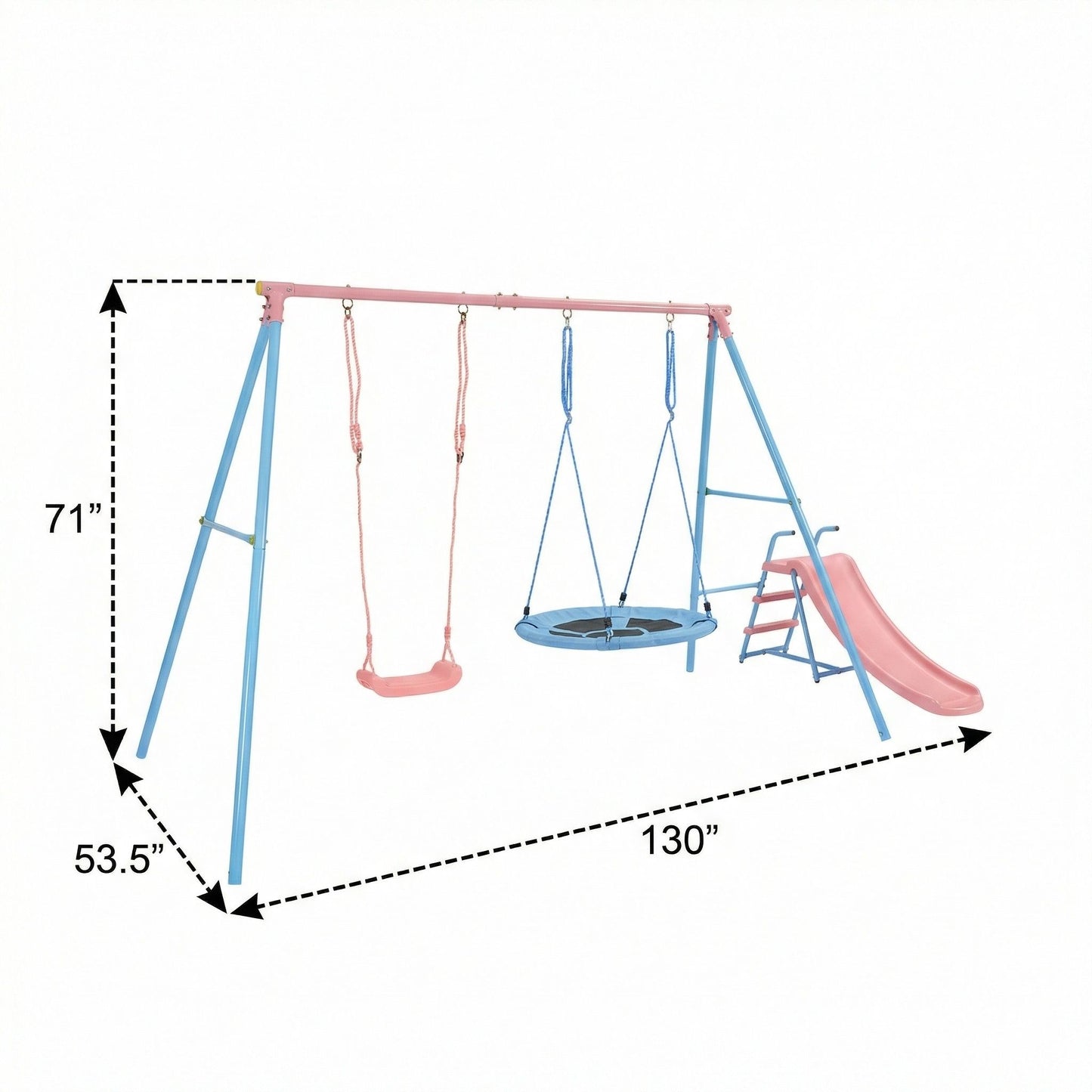 Xns107 - 2 Swing Set With Slide For Outdoor - Blue / Pink