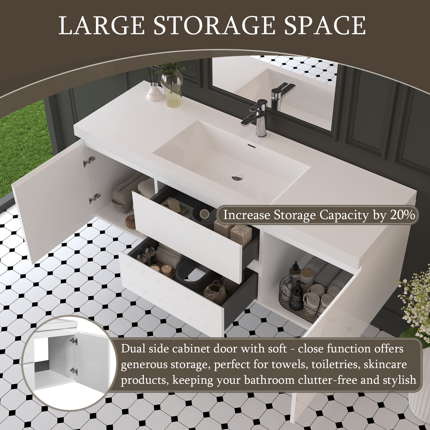 60" Floating Bathroom Vanity with Sink and Wall-Mounted Storage Cabinet