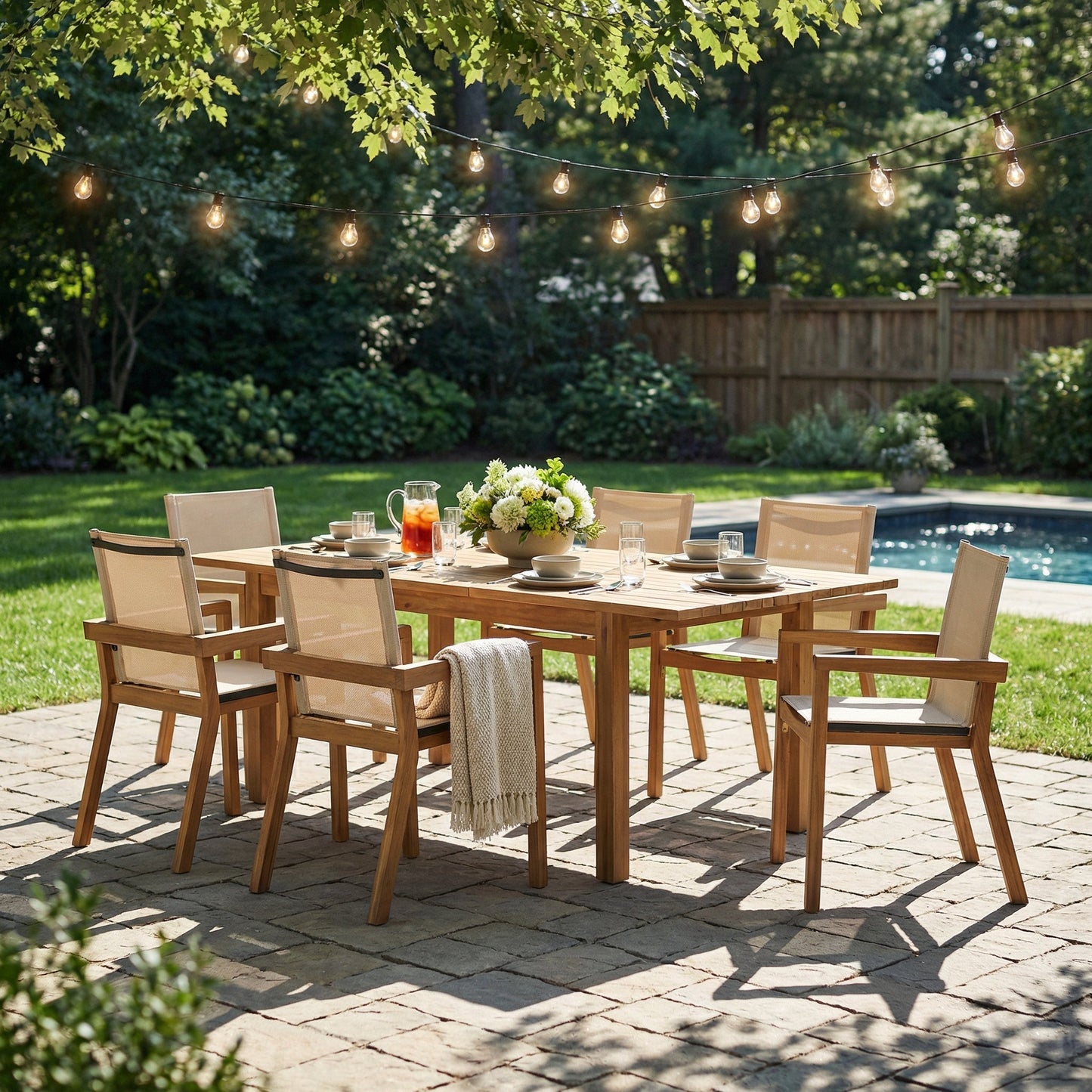 7 Pieces Acacia Wood Outdoor Dining Set