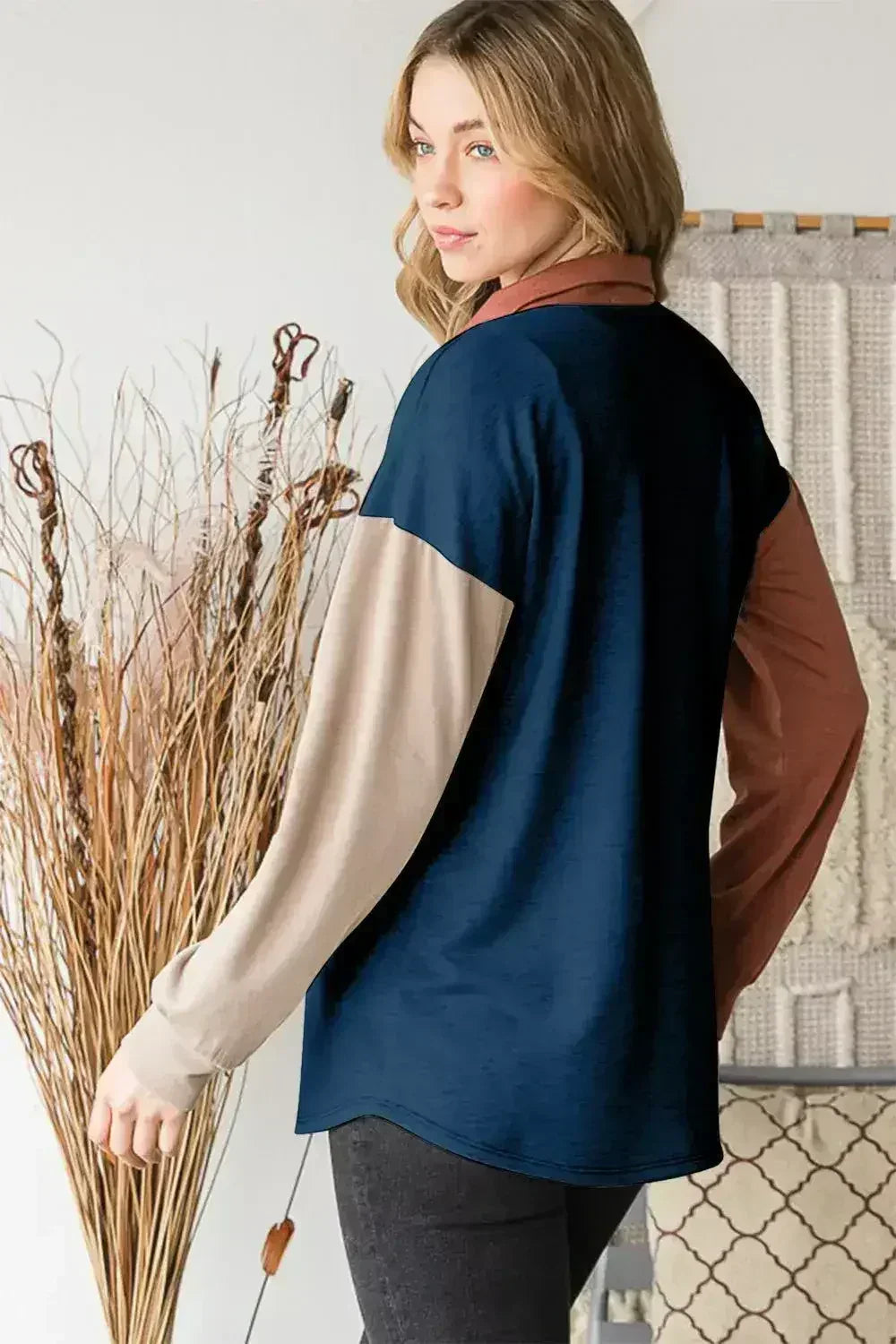 Color Block Button-Down Shirt - Modern Contrast Top | Femstylo
