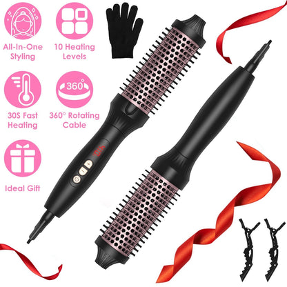 3 In 1 Thermal Brush Hair Curler Brush Hair Curler Straightener with 10 Heating Levels 30S Fast Heating Fit for All Hair Types for Home Travel