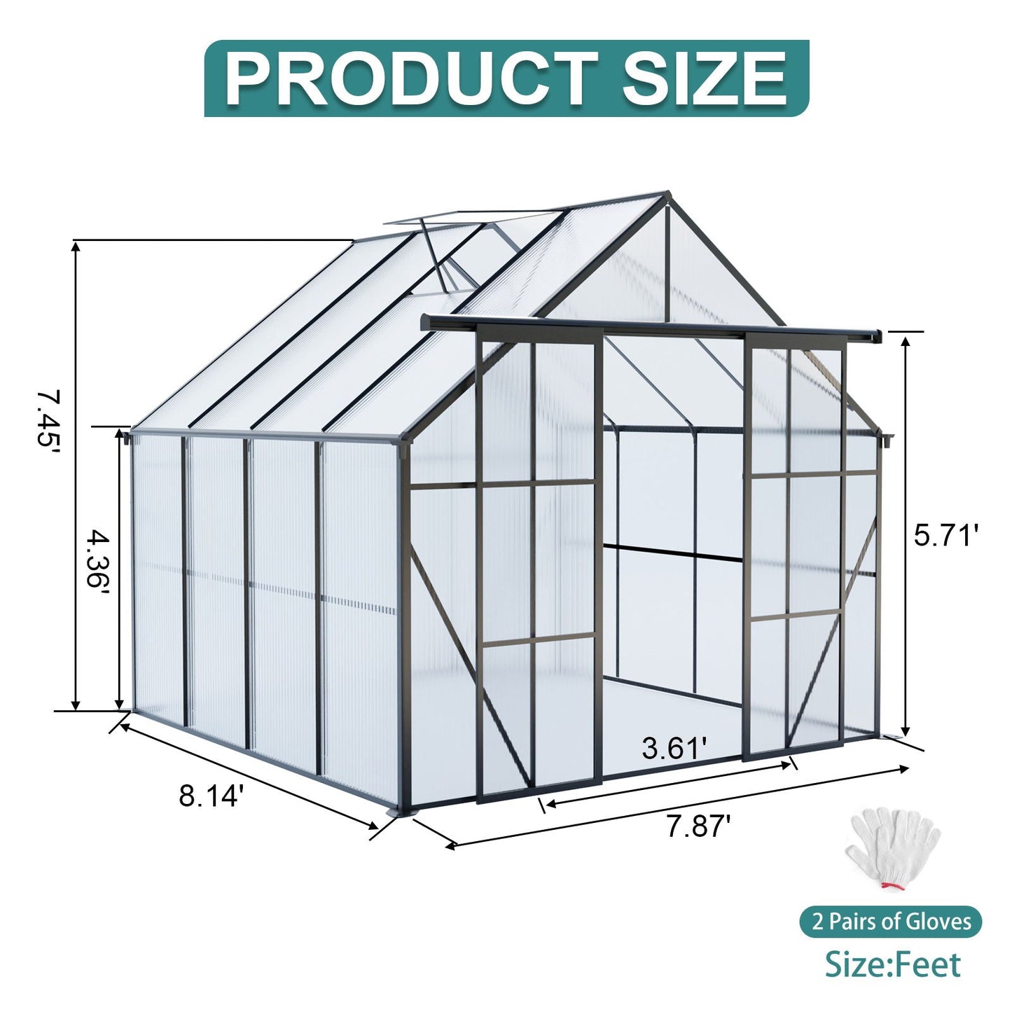 Double Door Polycarbonate house Raised Base And Anchor Aluminum Heavy Duty Walk In houses For Outdoor Backyard In All Season